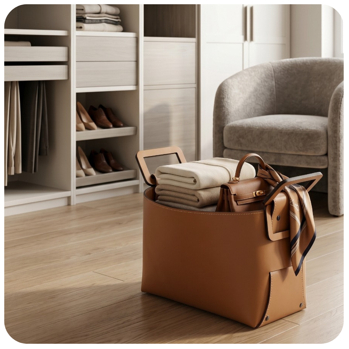 04 cesta em recouro com alca mdf caramelo 32x32x30cm i casa hzor